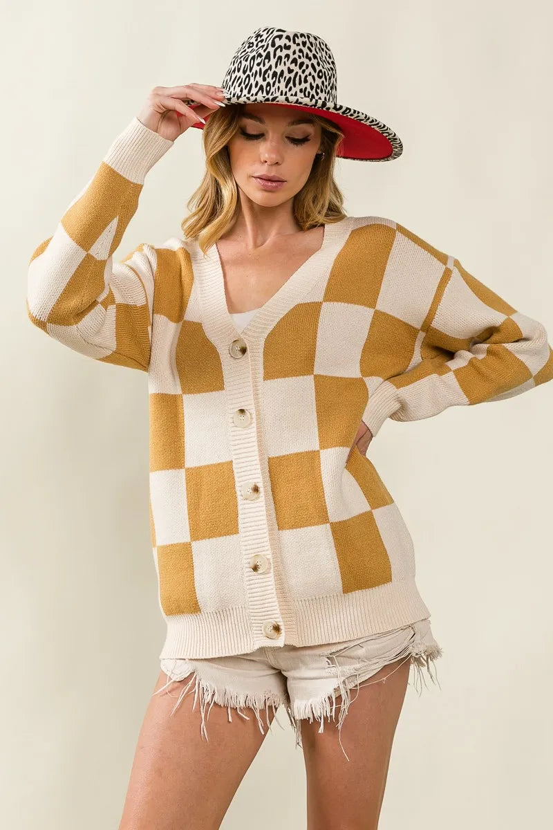 BiBi Checked V-neck Cardigan