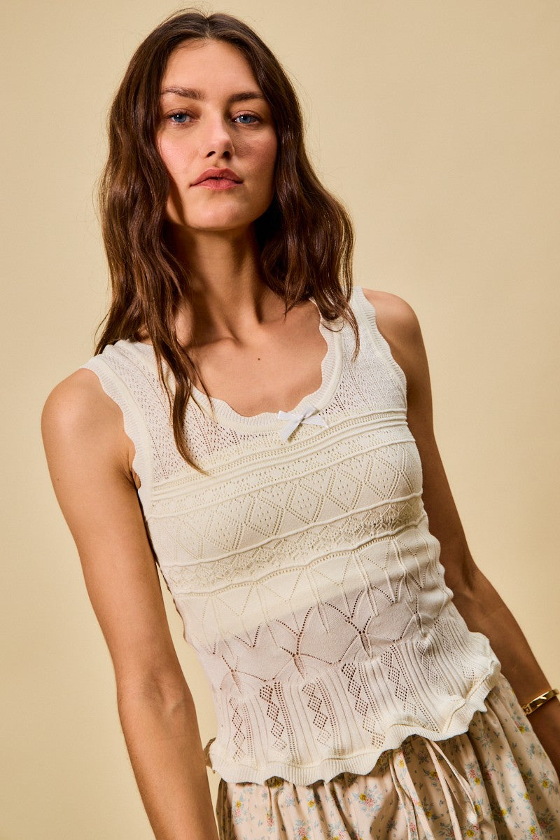 SO ME Scallop Ribbed Sleeveless Knit Top