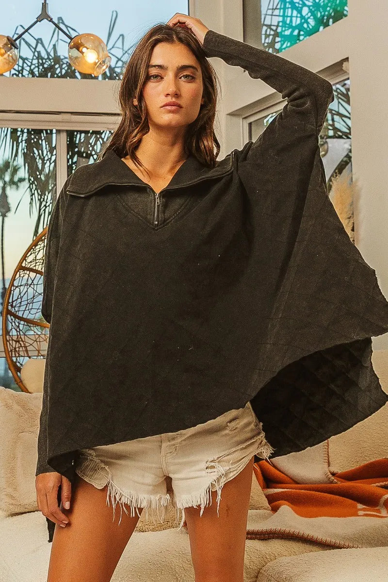 BiBi Vintage Washed Quilted Half Zip Top