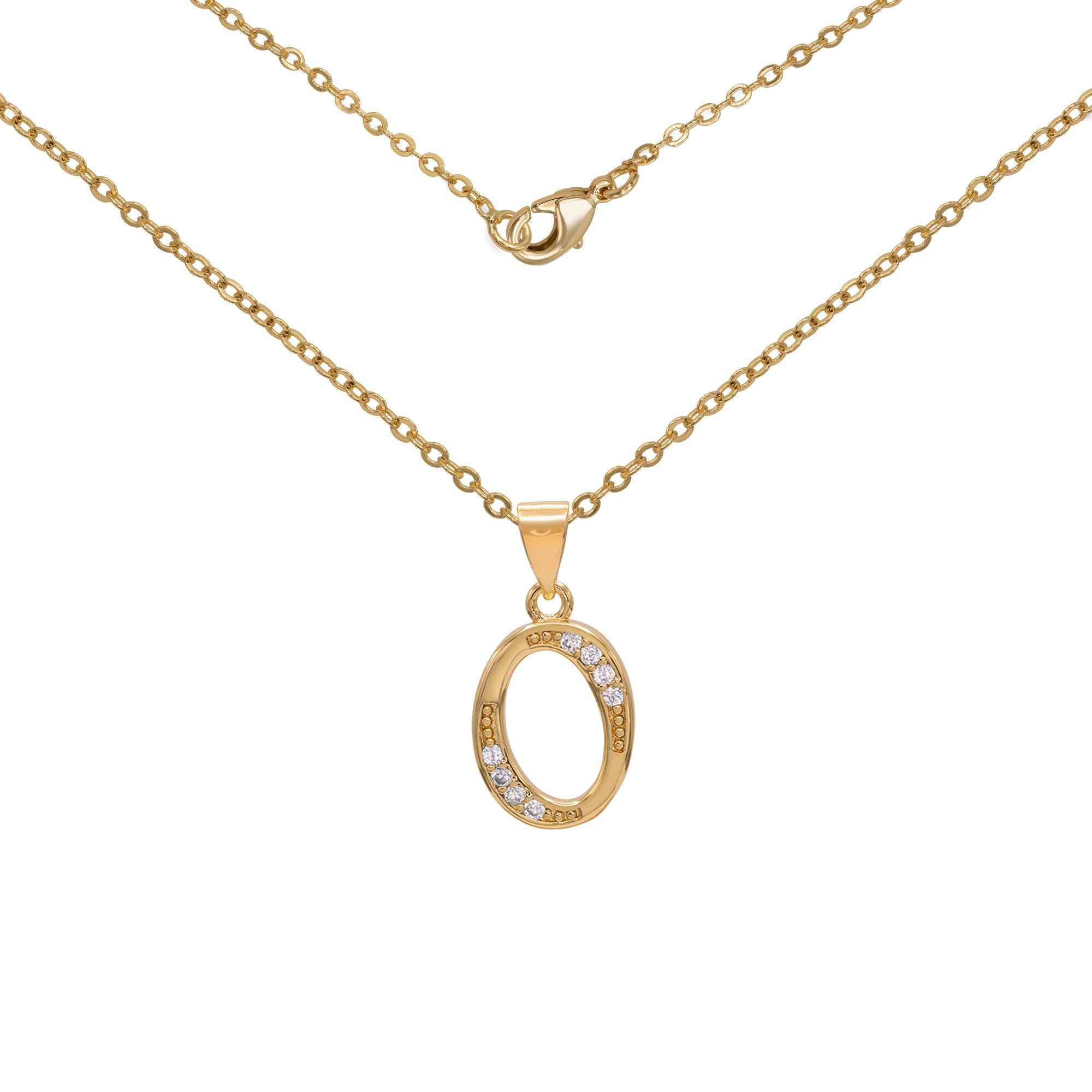 Initial Letter Pendant With Cubic Zirconia 18K Gold Filled Alphabet CZ Charm Rolo Chain Set 18" Necklace Women Girl Teen