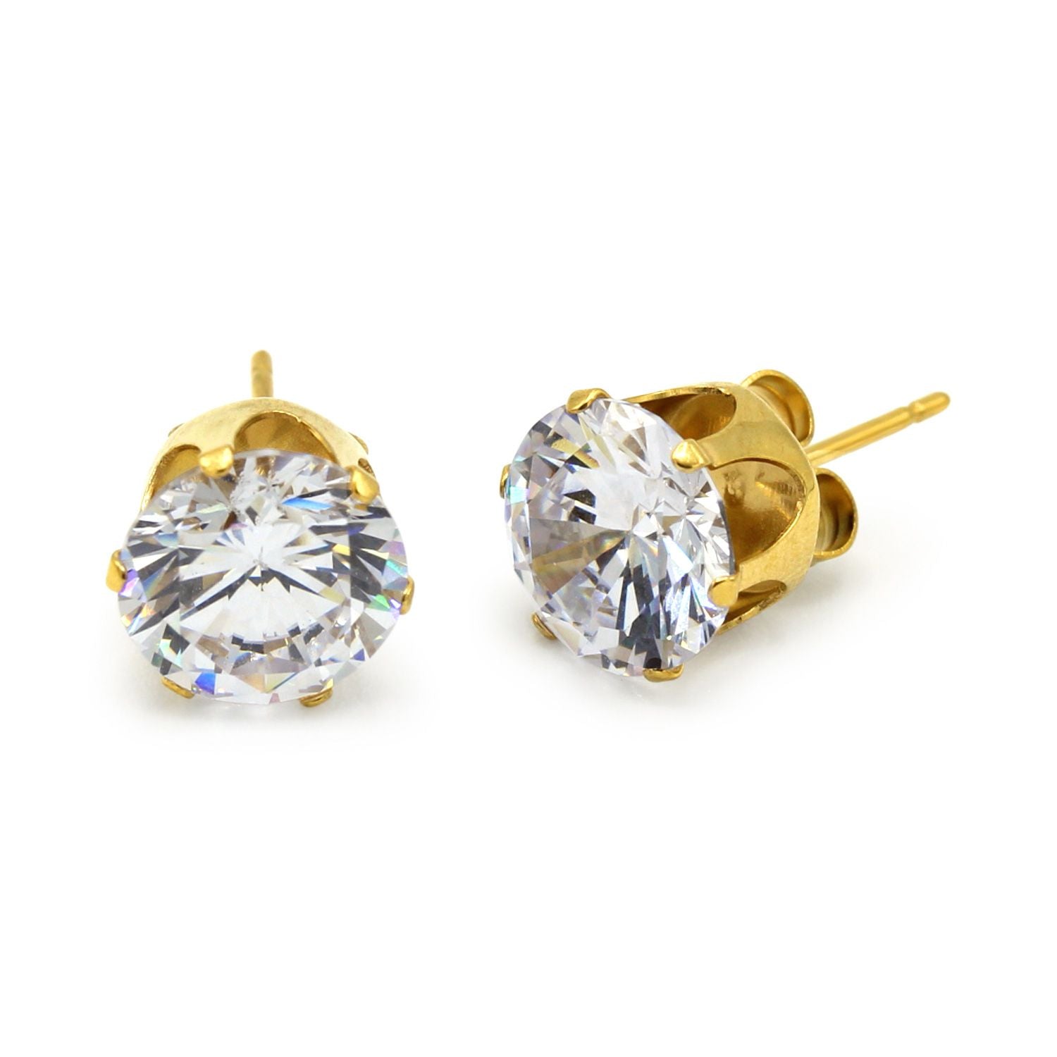 Cubic Zirconia Round 14K Gold Filled Stud Earrings Stainless Steel Jewelry Men Women