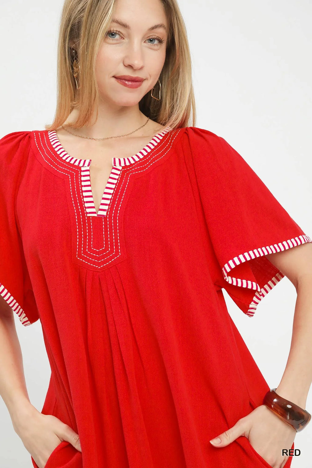 Umgee Linen Trim Tunic Dress