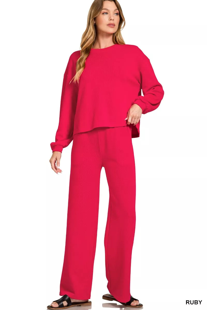 Zenana French Rib Pullover and Pants Set