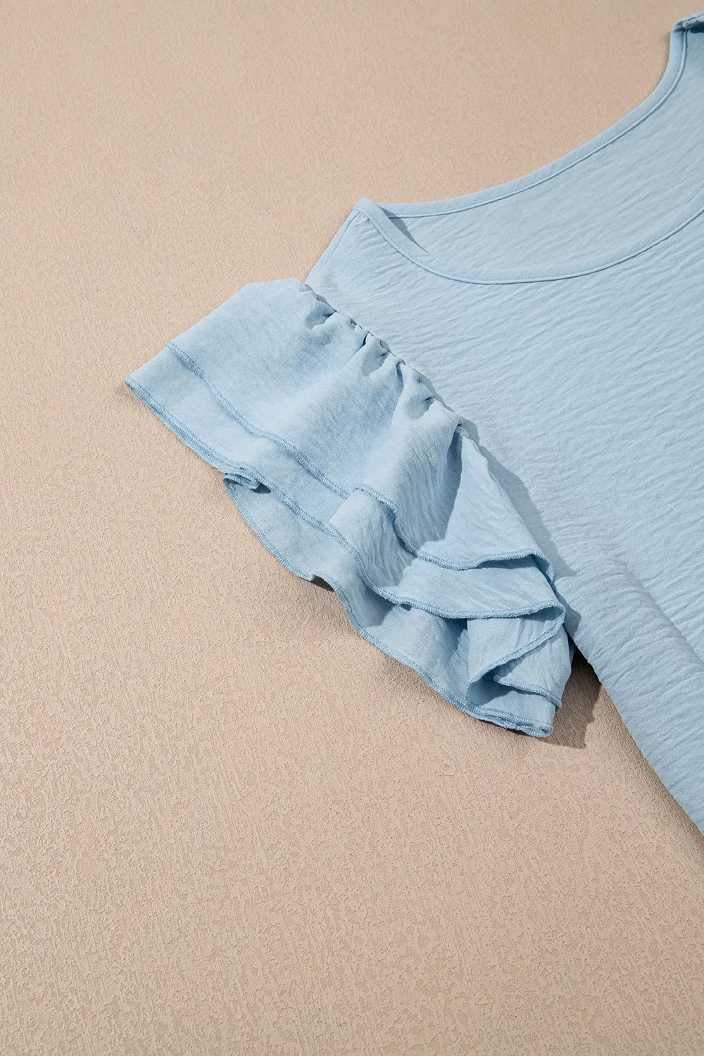 Solid Color Ruffled Short Sleeve Casual Blouse