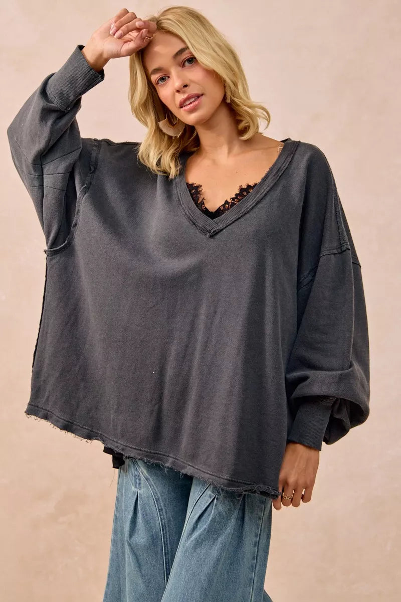 BiBi Mineral Washed French Terry Oversized Sweatshirt