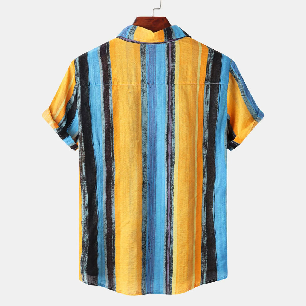 Men's Plus Size Button Down Striped Collared Neck Shirt