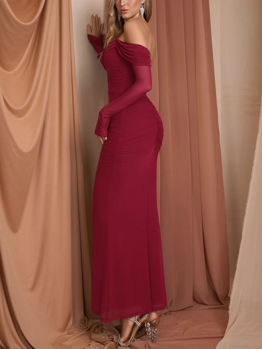 Off-Shoulder Ruched Mermaid Maxi Dress