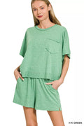 Zenana Exposed Seam Boxy Top & Shorts Set