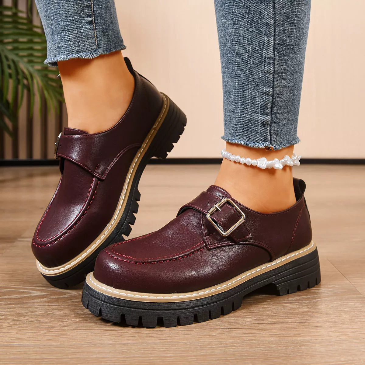 Round Toe Buckle Loafers