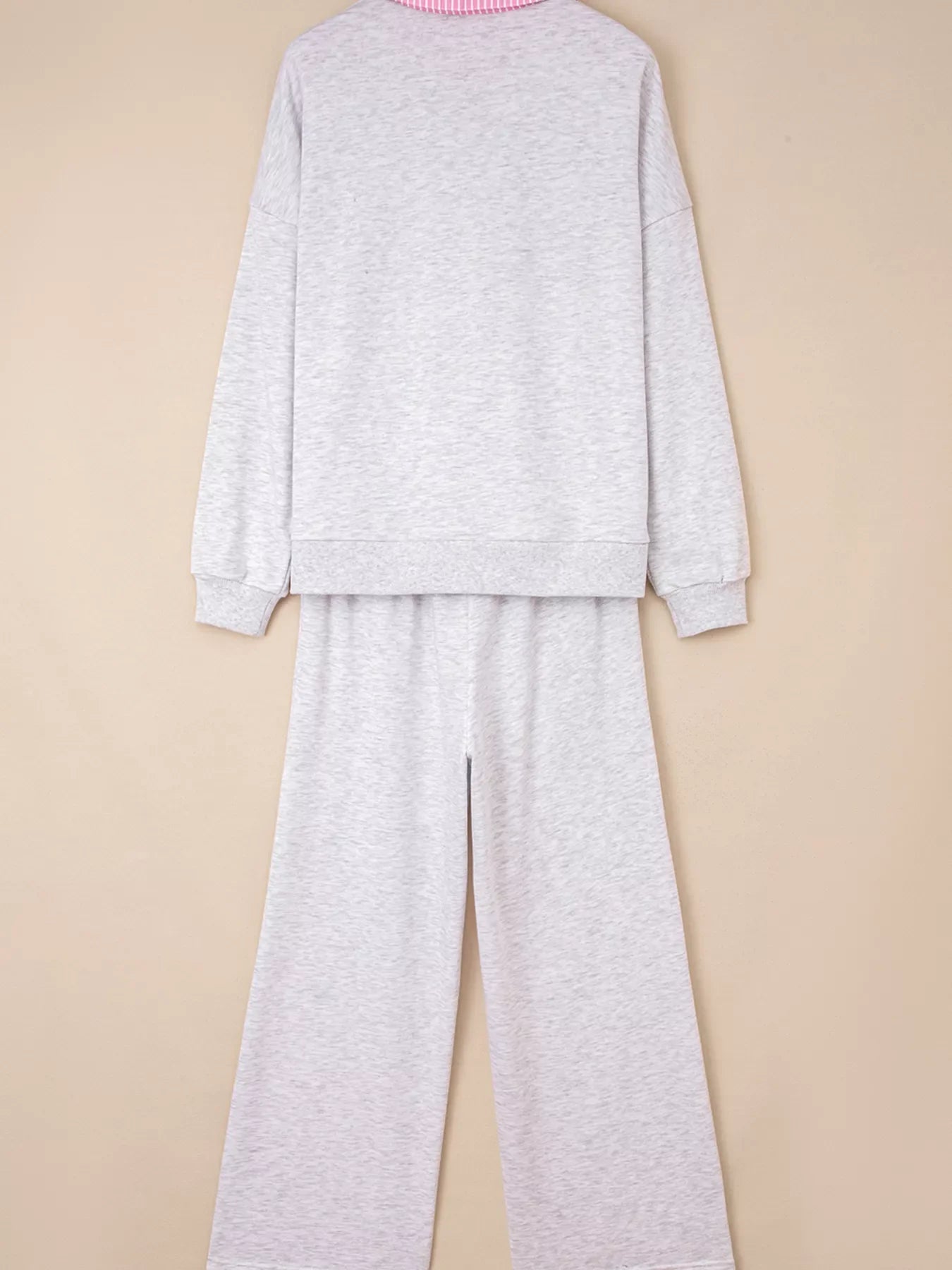 Contrasted Trim Frilled Collar Drop Shoulder Top and Drawstring Pant Set