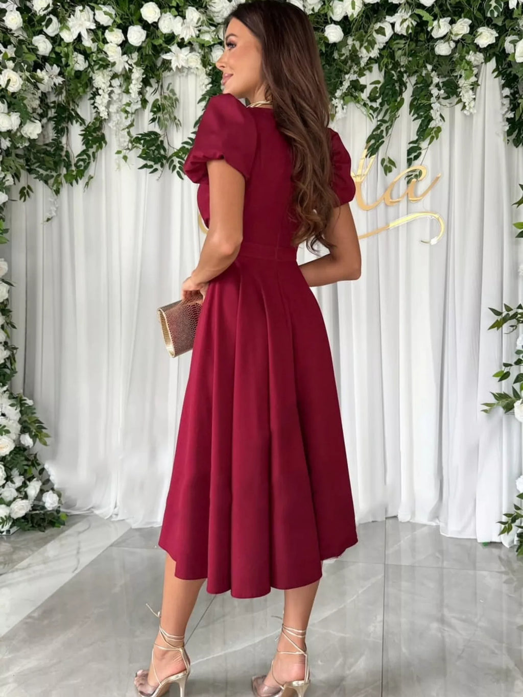Surplice Short Sleeve Midi Dress