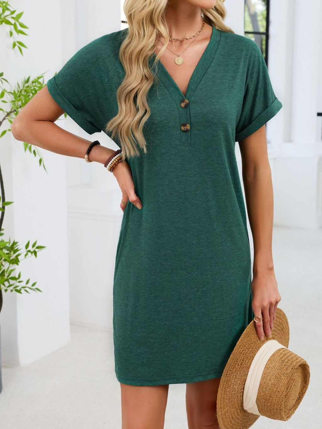 Casual V-Neck Short Sleeve T-Shirt Dress