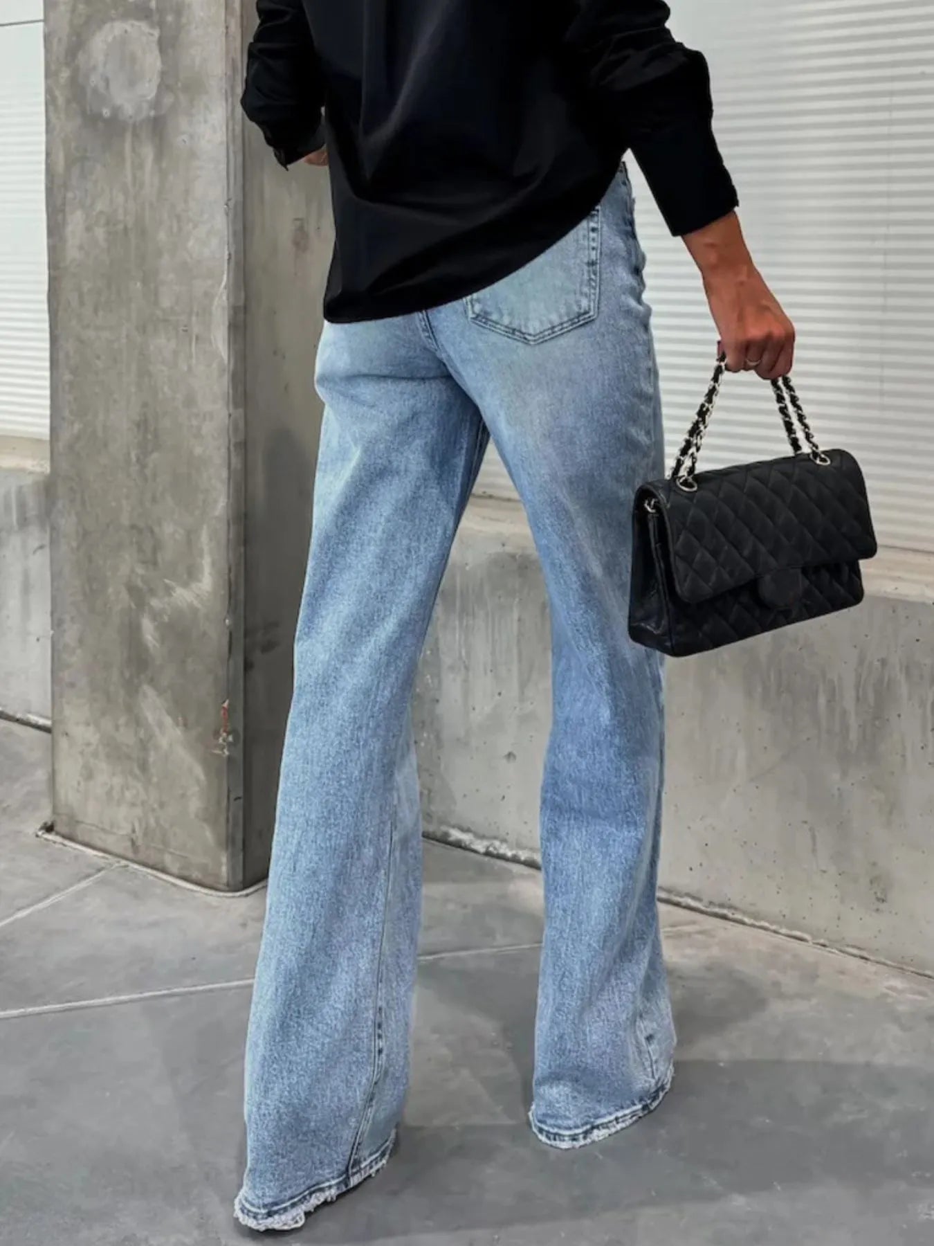 High-Waist Wash Raw Hem Jeans