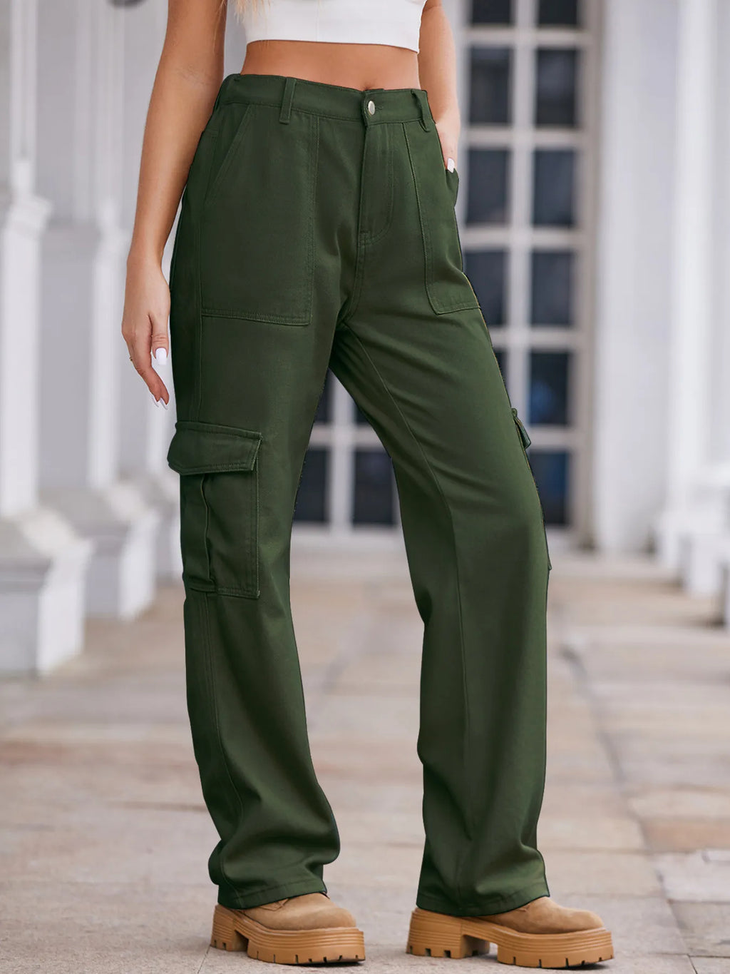 High-Waisted Cargo Jeans