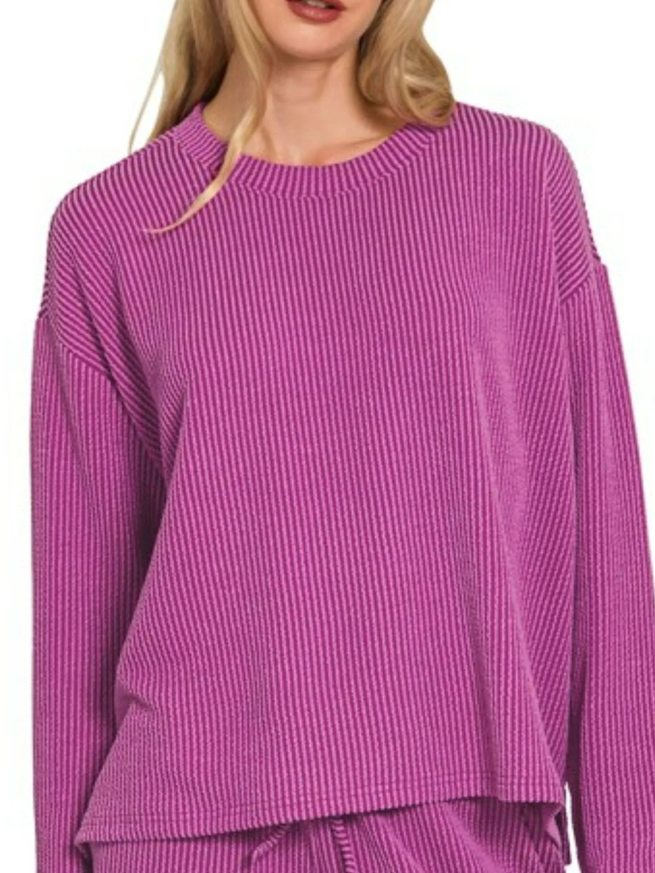 Zenana Corded Rib Long Sleeve Tee and Shorts Set