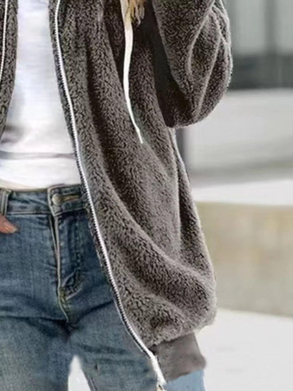 Full Size Cozy Fleece Zip-Up Hooded Jacket Plus Size
