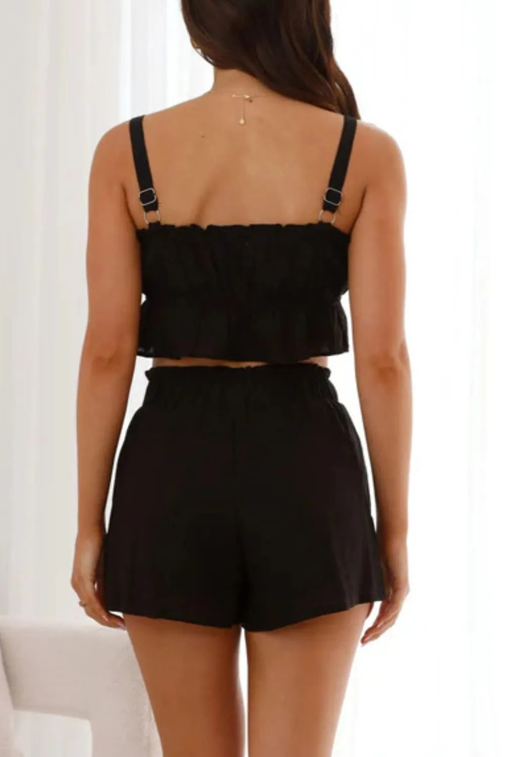 Ruffled Square Neck Cami and Shorts Set