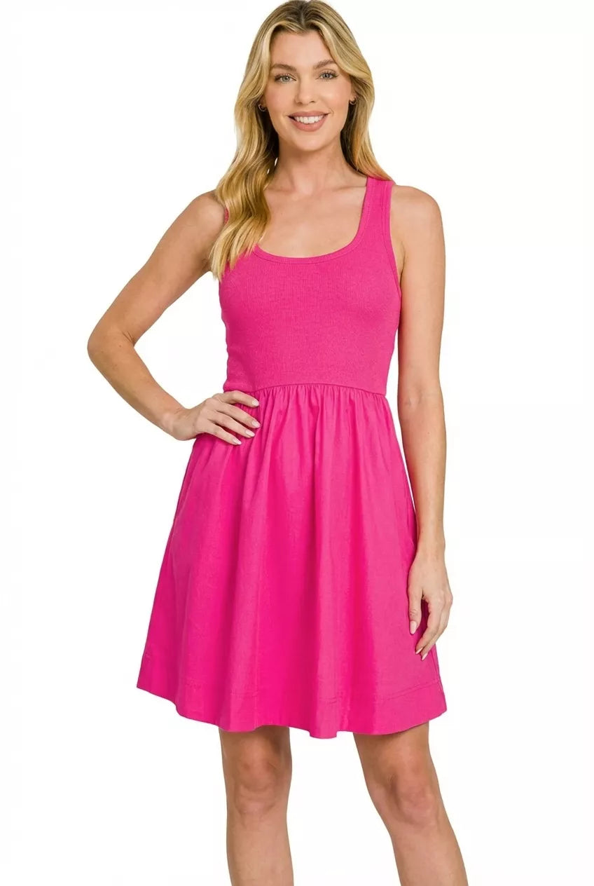 Zenana Combined Knit & Woven Midi Dress