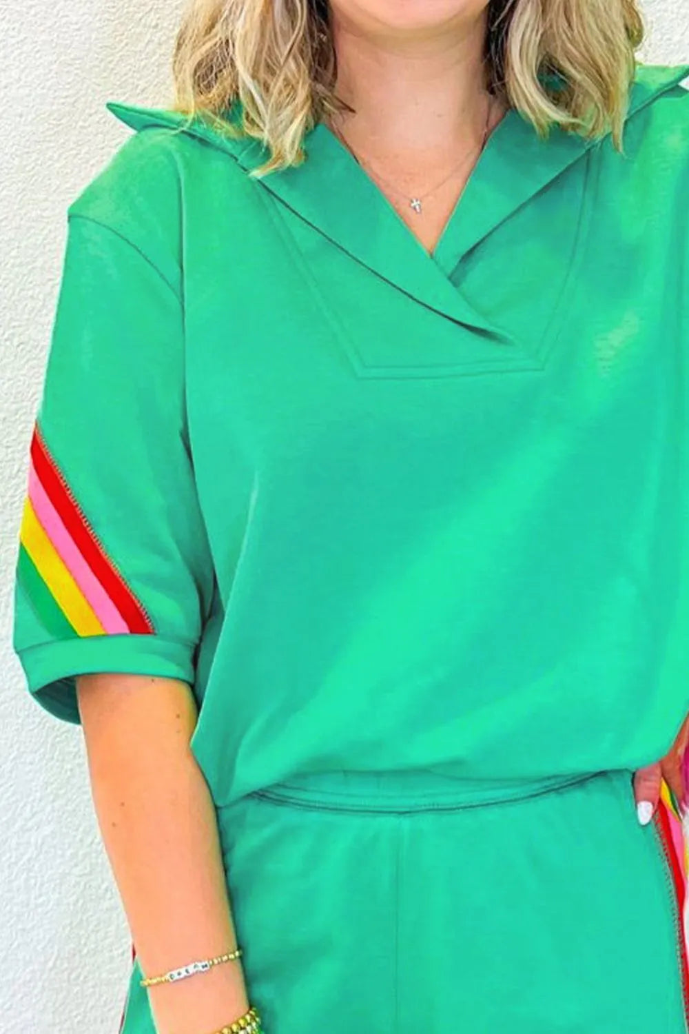 Rainbow Collared Short Sleeve Top and Shorts Set