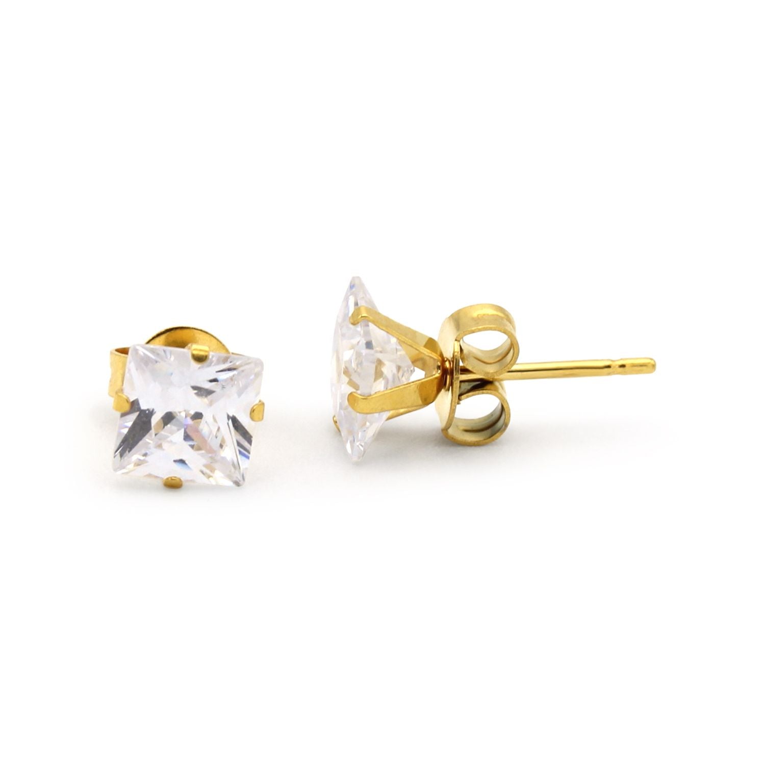 Cubic Zirconia Square 14K Gold Filled Stud Earrings Stainless Steel Jewelry Men Women