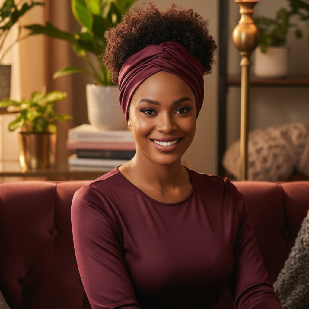 Ms. Remi Effortless Turban Scarf Open Top, 1 Count, Burgundy & Olive