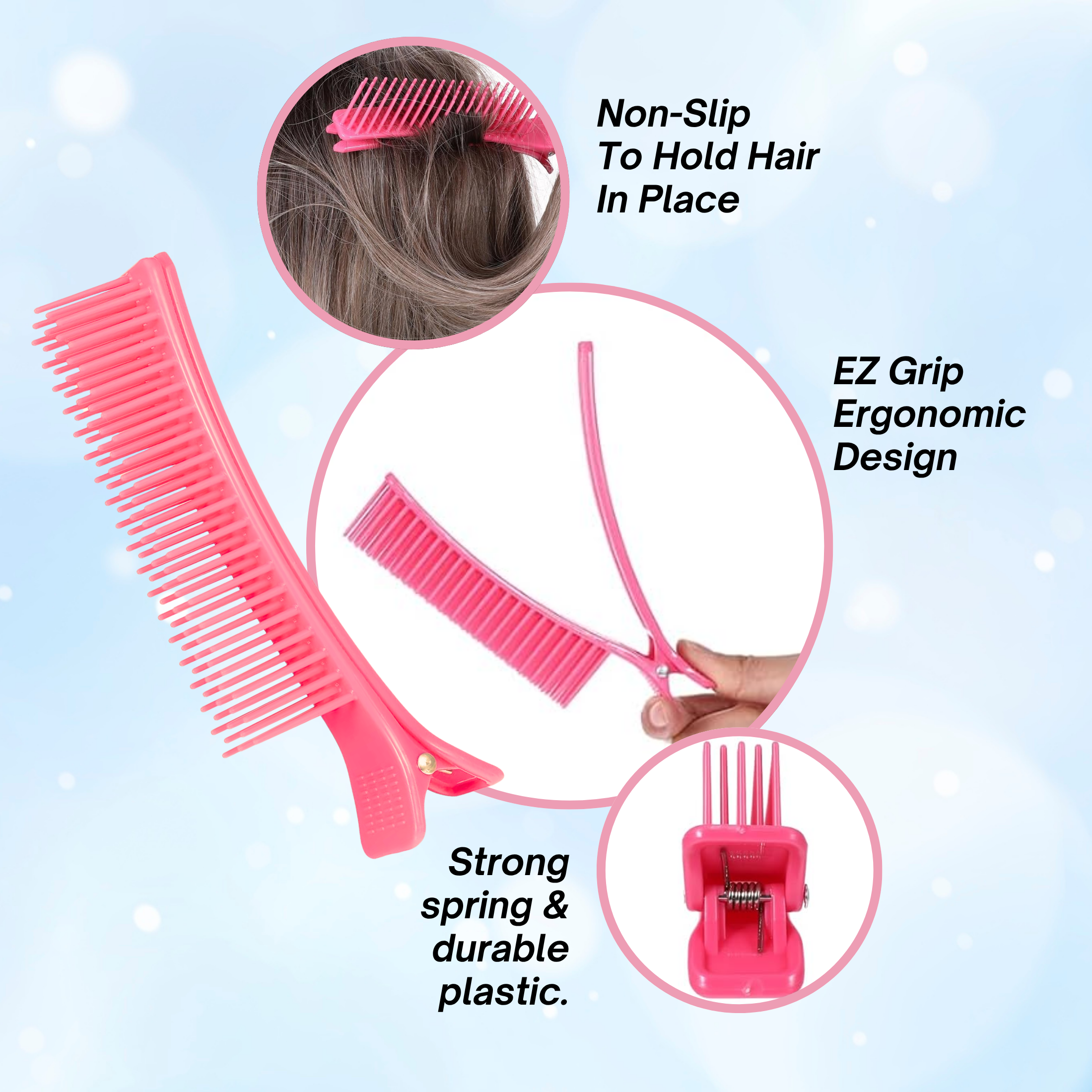 Annie Sectioning Comb Grip Clip, 2 Count, Pink & Purple
