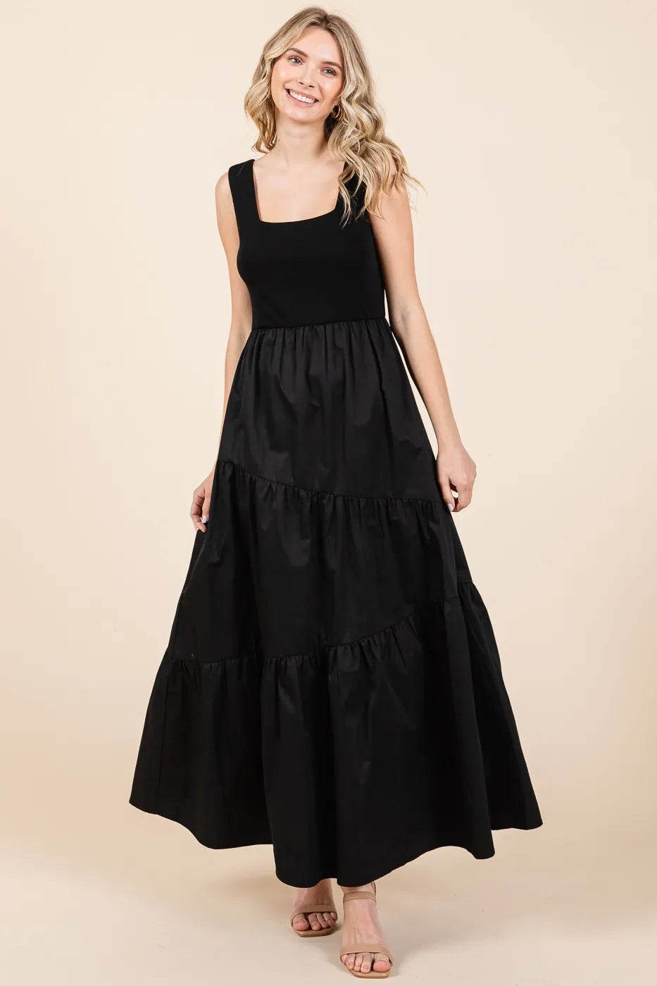 Mittoshop Mix Media Square Neck Maxi Dress