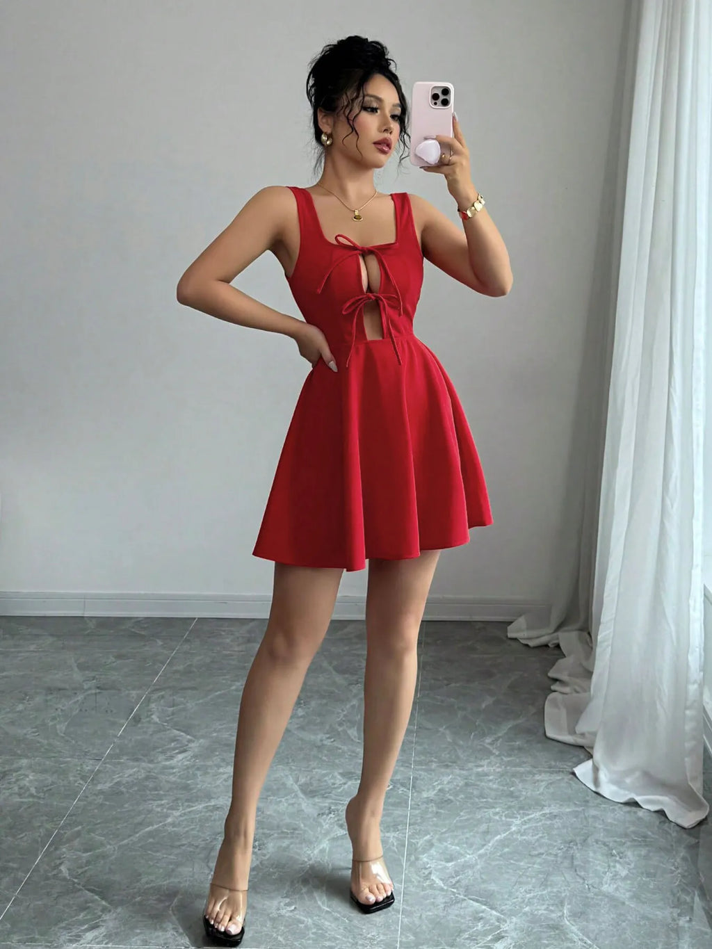 Tie Front Wide Strap Dress