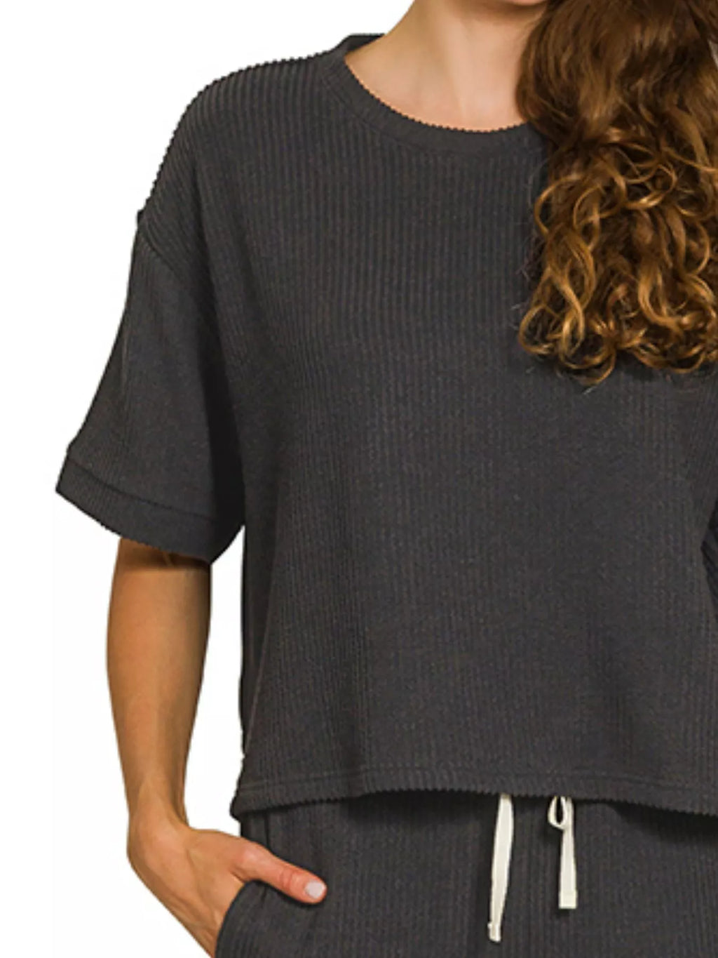 Zenana Raised Rib Short Sleeve Tee & Pants Set