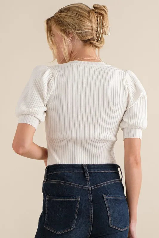 And The Why Puffed Half Sleeve Rib Basic Bodysuit