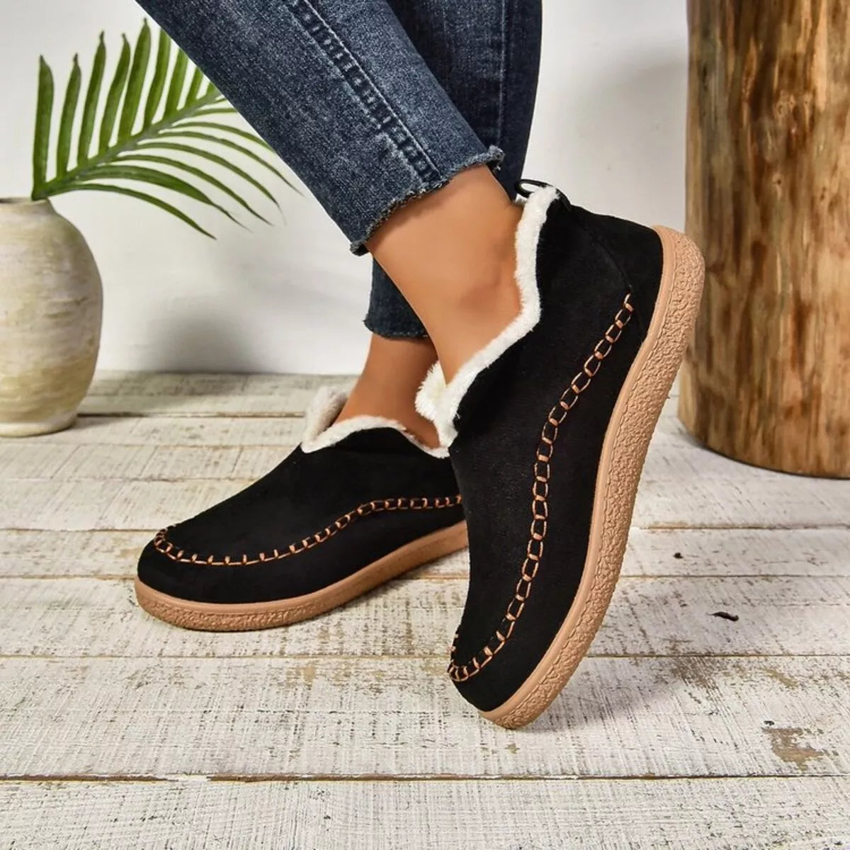 Round Toe Sherpa-Lined Slip-Ons
