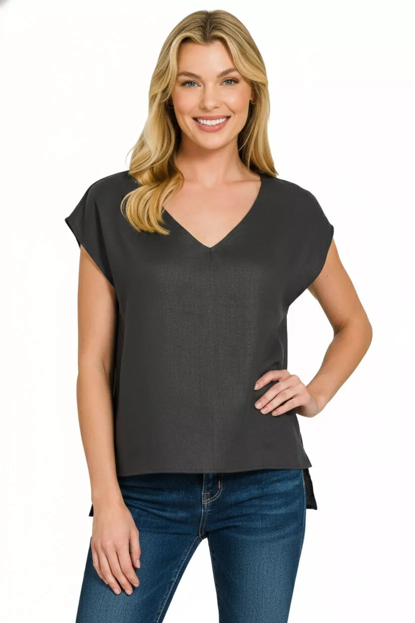 Zenana Linen V-Neck Sleeveless Top