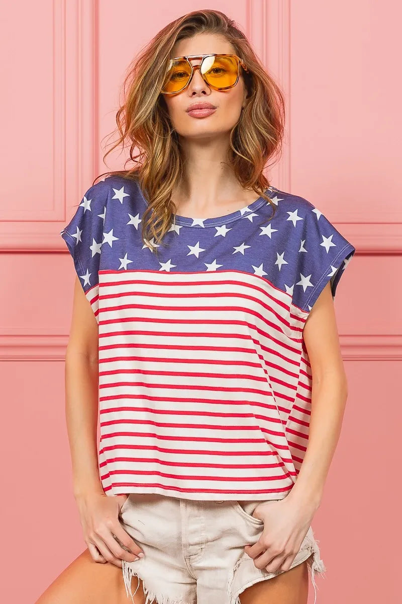 BiBi Star Rpinted with Stripe Combo Top