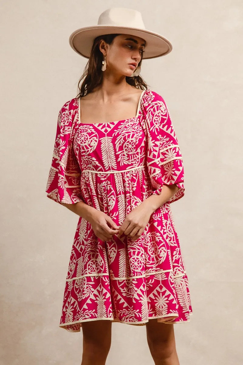 BiBi Aztec Woven Printed Contrast Binding Dress