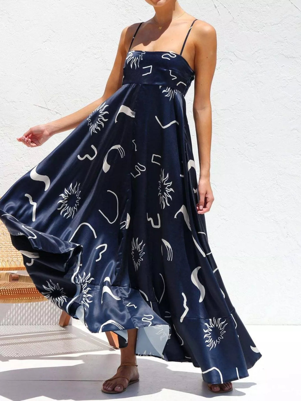 Printed Spaghetti Strap Maxi Dress