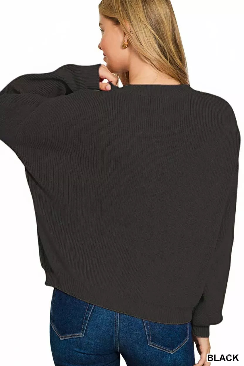 Zenana American Flag Crew Neck Sweater