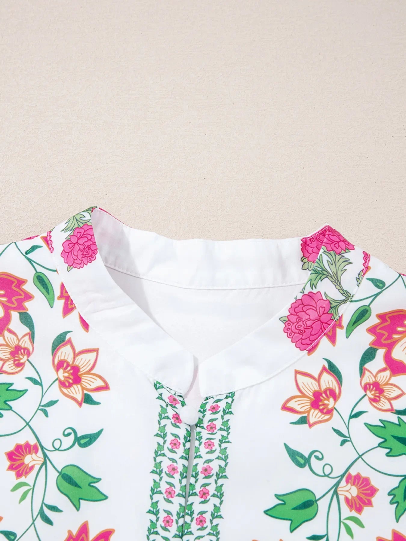 Floral Print Half Button Mandarin Neck 3/4 Sleeve Maxi Dress