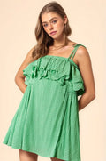 Davi & Dani Textured Jacquard Checker Fabric Ruffled Dress