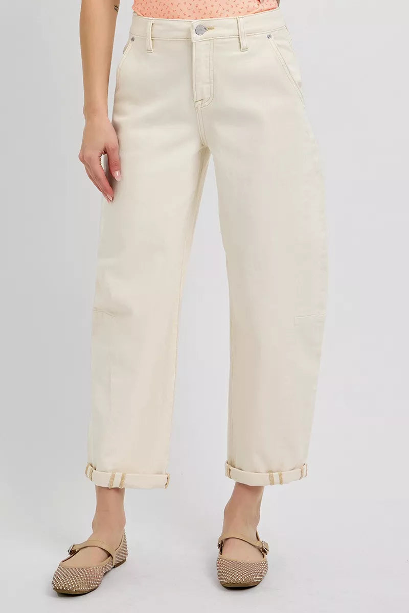 RISEN High Rise Relaxed Barrel Cuffed Jeans