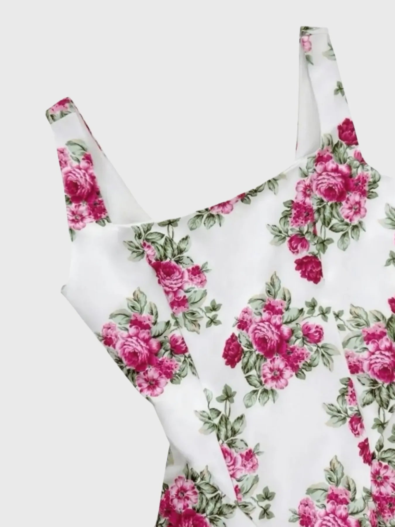 Pleated Floral Print Square Neck Mini Dress