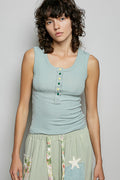 POL Colorful Button Round Neck Ribbed Tank