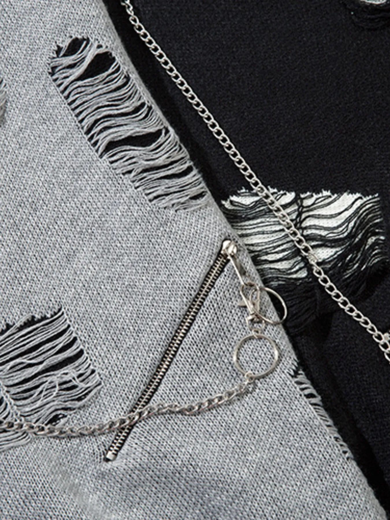 Men's Distressed Chain Detail Oversized Sweater