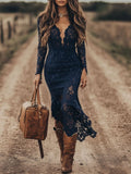 Full Size Lace Long Sleeve Midi Dress Plus Size