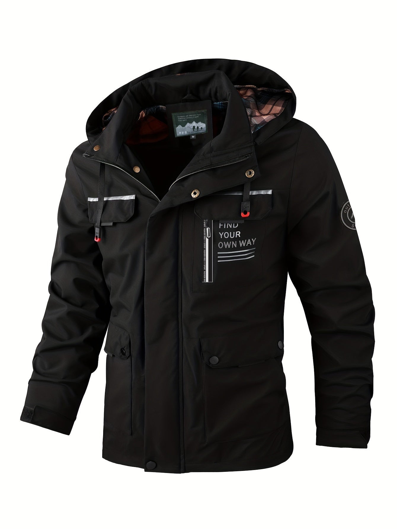 Men's Casual Hooded Jacket Parka Autumn And Winter Warm Solid Color Windproof Coat Outdoor Clothes With Multiple Pockets