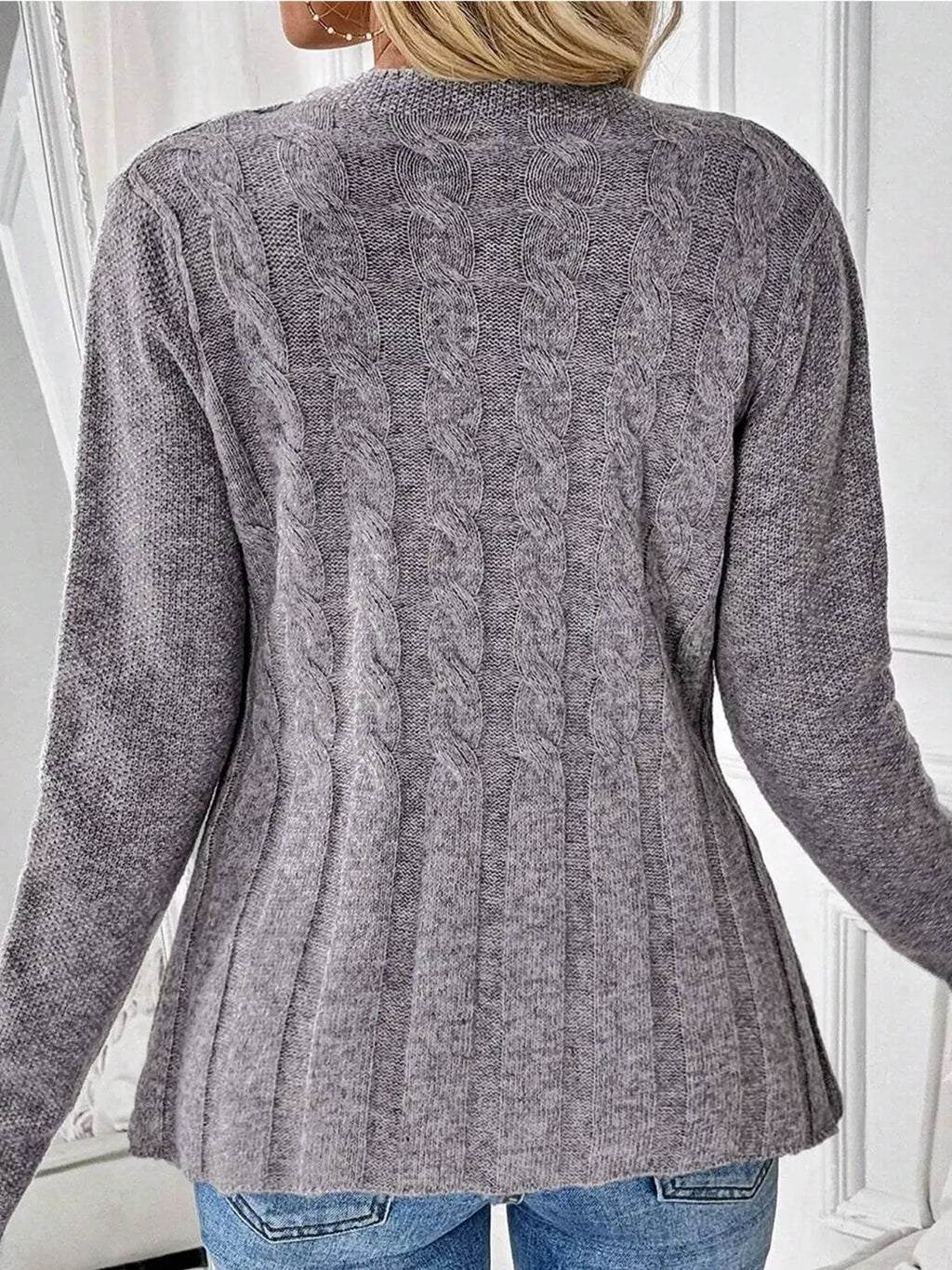 Cable-Knit Button-Down Cardigan