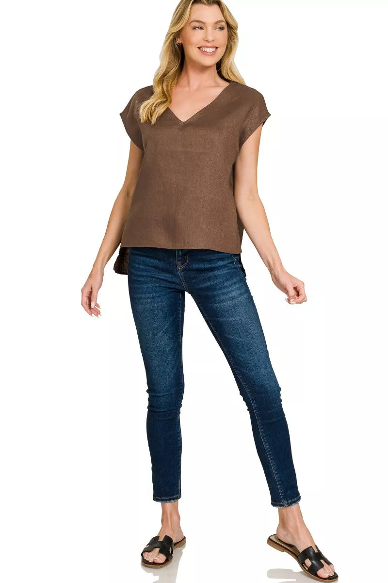 Zenana Linen V-Neck Sleeveless Top