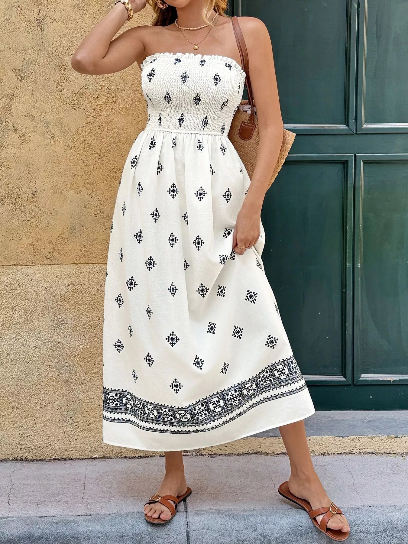 Smocked Tube Midi Dress