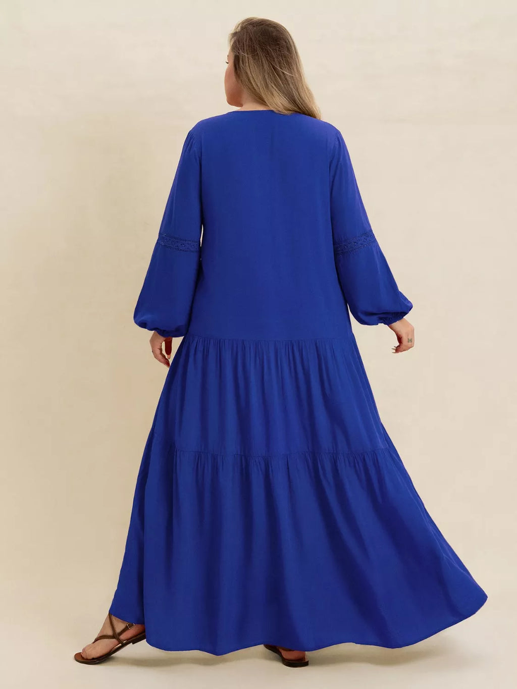 Plus Size Bohemian Tiered Maxi Dress with Balloon Sleeves