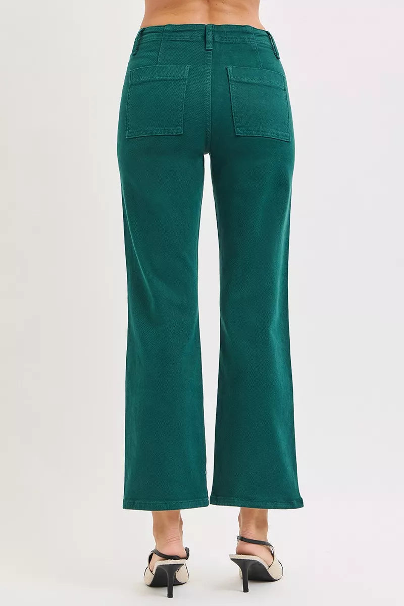 RISEN High Rise Ankle Flare Patch Pocket Jeans