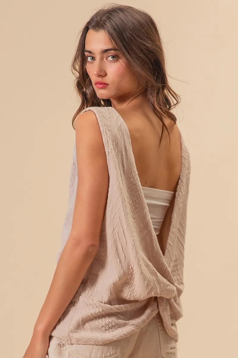 BiBi Textured Sweather Knit Twist Back Sleeveless Top
